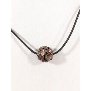 Fossil Leather Cord Necklace Crystal‎ Cluster Pendant Brown Black 18 Inch